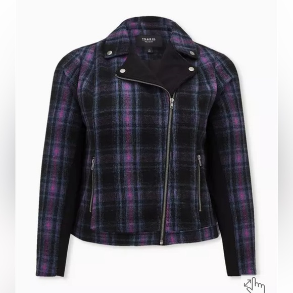 torrid Jackets & Blazers - Torrid Checkered Moto Jacket in Black and Purple